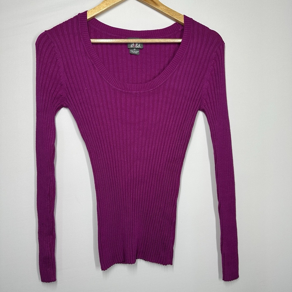 DOTS magenta ribbed long-sleeve scoop neckline Y2K top Medium Henley Like
